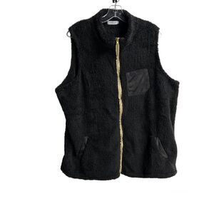 Chic Soul Womens Fuzzy Full Zip Vest Plus Size 2XL Black Pockets